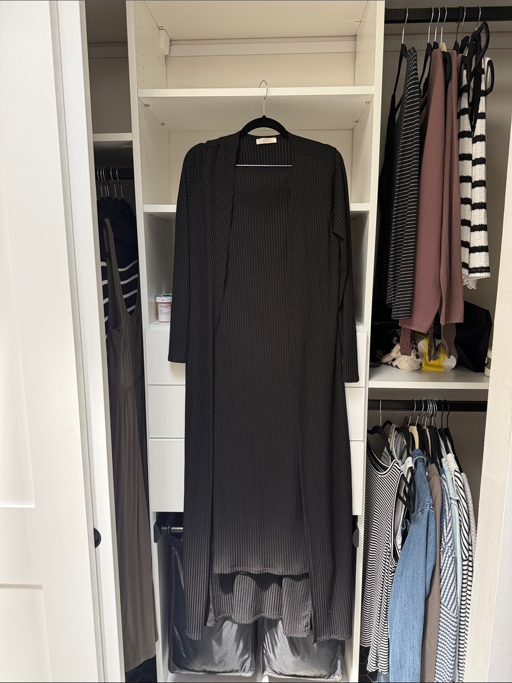 Black Long Ribbed maternity dress with matching cardigan